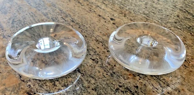 Vintage Orrefors (?) Crystal Pair Puck Candle Stick Holders Set - Image 1 of 4
