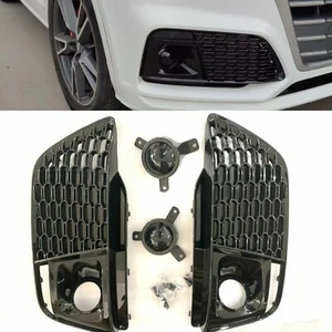 FOR AUDI Q5 SQ5 2018 2019 2020 BLACK RSQ5 FRONT HONEYCOMB FOG LAMP GRILLES COVER - Picture 1 of 3