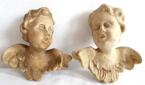 Zwei Holz Engel Putto Armor Handarbeit H 15/16 cm - Bild 1 von 6