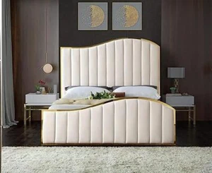 Premium quality Bed panel gold plush border upholstered frame - UK handmade F&F - Picture 1 of 5