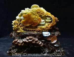 10.8" Chinese Natural Yellow Xiu Jade Carving Hill Water Tree Pavilion Sculpture - Picture 1 of 11