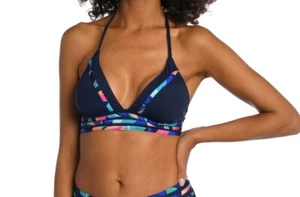 La Blanca Painted Leaves Banded Halter Triangle Top navy multicolor nwt size 4 - Picture 1 of 10
