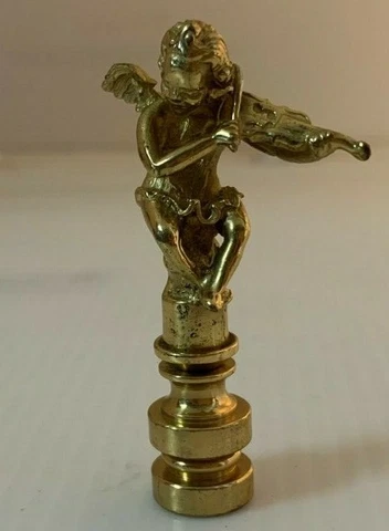 Lamp Part Finial Angel Cherub Playing Violin Gold Metal Cover