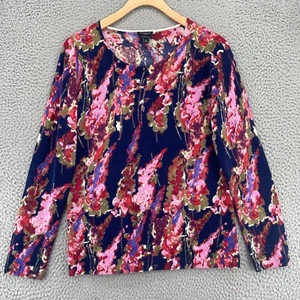 Talbots Sweater Womens Medium Petite Navy Multi Floral Merino Wool Knit Pullover - Picture 1 of 11
