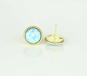 14K Yellow or White Gold Flat Opal Stud Earrings - Picture 1 of 16