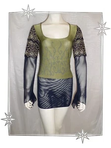 ① - T-shirt Long Tunique Kaki Bleu Marine Doré Multi Matières Save The Queen T M - Imagen 1 de 12