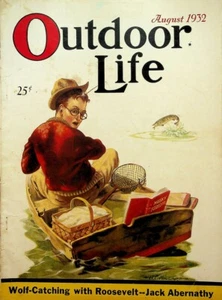 Outdoor Life August 1932 Hunting Jumping Muskie Bass Fishing Boat s Milard Art - Picture 1 of 4