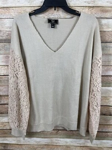 G By Giuliana Women's XL V-Neck Lace Sleeve Pullover Sweater Top - Picture 1 of 6