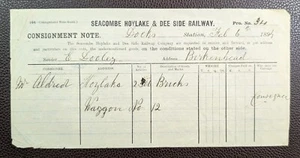 1894 Seacombe Hoylake & Dee Side Railway, Docks Station Waybill - Picture 1 of 2