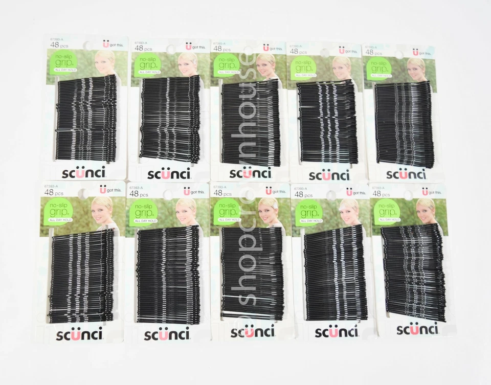 SCUNCI No Slip Grip Black Bobby Pins 48 Count