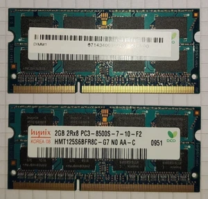 4GB (2x 2GB) Laptop RAM hynix PC3 8500S HMT325S6BFR8C-G7 - Foto 1 di 1