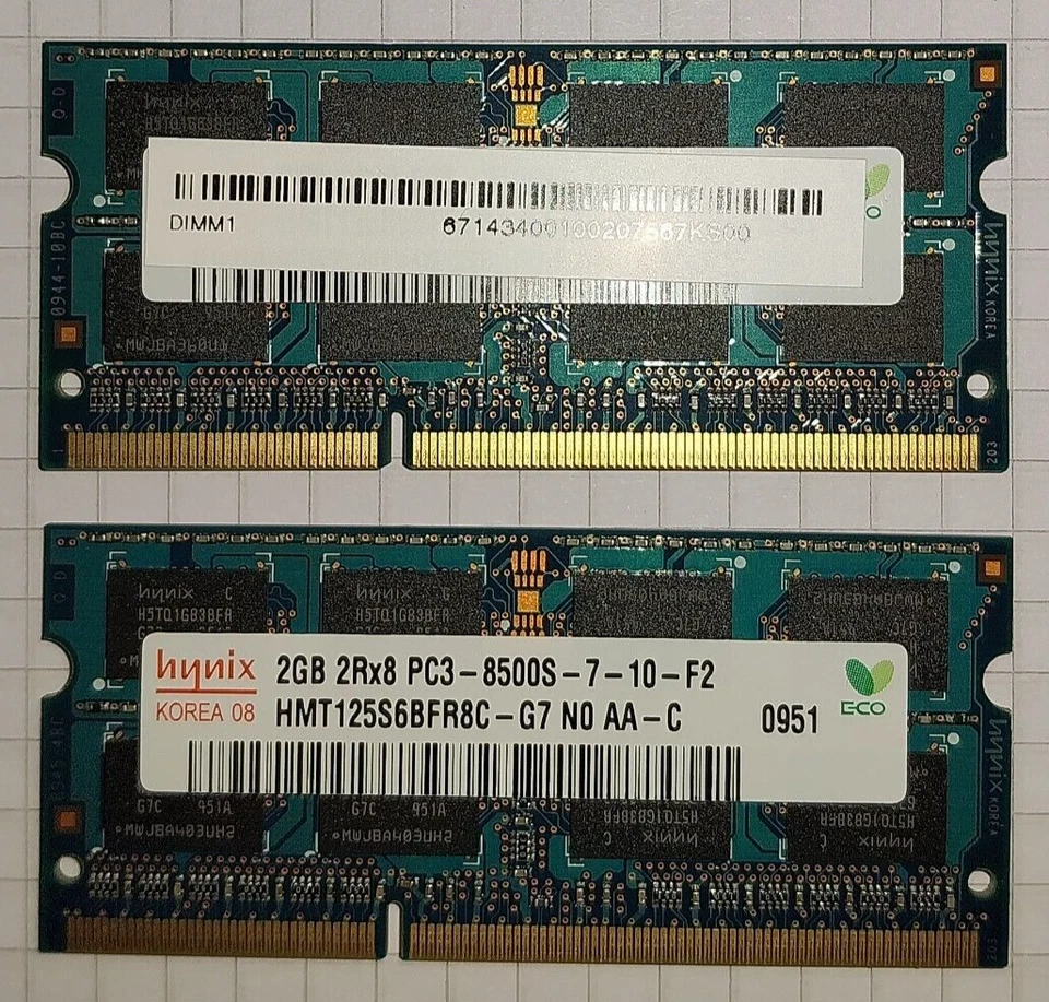 4GB (2x 2GB) Laptop RAM hynix PC3 8500S HMT325S6BFR8C-G7 - Immagine 1 di 1