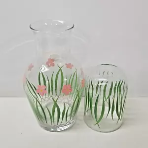 Crystal Clear Bedside Water Carafe & Glass Tumbler Set w/Handcrafted Flowers NIB - Picture 1 of 9
