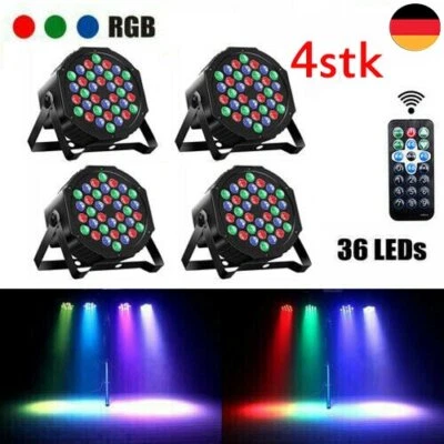 4stk 36 LED RGB Par Wash DMX Disco Party Hochzeit Bühnenlicht Fernbedienung - Bild 1 von 4