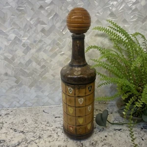 Vintage italienische handbesetzte Leder gewickelte Dekanter Flasche Holz Korken Bar MCM - Bild 1 von 16
