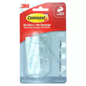 3M Command Damage-Free Hanging Clear Round Cord Clips 4 Clips 5 Strips 17017CLR - Picture 1 of 2