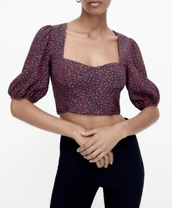 ZARA Blumendruck Crop Top Ballon Puff Ärmel Größe M BLOGGERS FAVE SOO - Bild 1 von 11