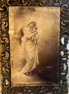 Painting Art Print THE VISION Madonna and Child Jesus Good Friday Framed 1920's - Picture 1 of 7