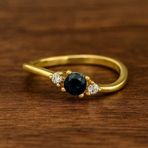 Twist London Blue Topaz & Diamond Ring Solid 14K Gold December Women gift #1025 - Picture 1 of 19