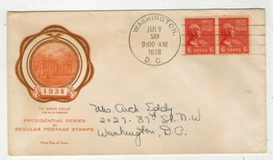 1938 PRESIDENTIAL SERIES JOHN QUINCY ADAMS 811-57 RICE PAIR LARGE CANCEL - Picture 1 of 1