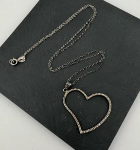 Sterling Silver 925 Pendant Necklace Chain & Cubic Zirconia Heart Stamped 925 IL - Picture 1 of 5
