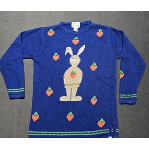 The Quacker Factory Sweater Bunny Rabbit Carrot Easter Novelty Knit Small 90s - Picture 1 of 7