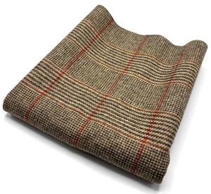 Beige Red Wool Fabric Check Remnant Wool Cushions Patchwork 2.80m x 50cm 400g - Picture 1 of 5