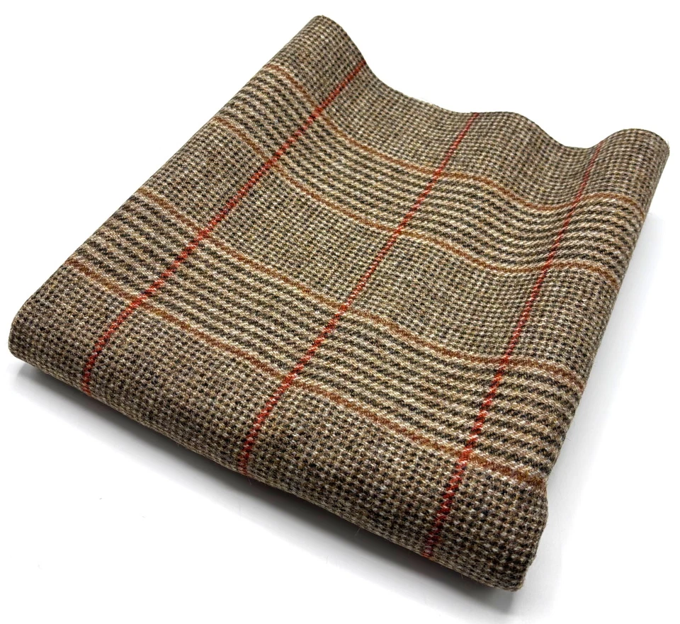 Beige Red Wool Fabric Check Remnant Wool Cushions Patchwork 2.80m x 50cm 400g - Image 1 of 4