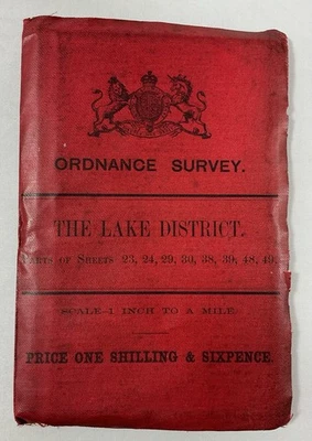 Vintage Ordnance Survey Map, Black Outline Coloured Roads, Lake District, 1903 — 第 1/3 张图片