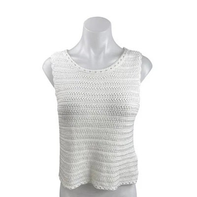 Blusa sin mangas Topshop para mujer blanca de ganchillo tejido abierto talla 4  Foto 1 de 4