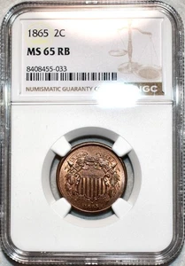 NGC MS-65 RB 1865 Two Cent Piece, Cartwheeling, High-Quality, Red-Brown Gem! - Picture 1 of 4