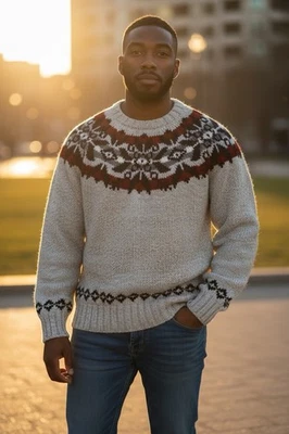 Ralph Lauren Polo Isla Justa Avena Tejido a Mano Hombres Suéter Lana Crew XLarge Foto 1 de 4