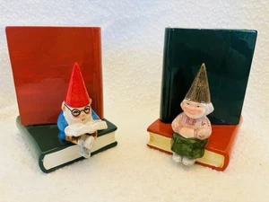 Vintage Gnome Couple Bookends Library Reading Books Japan Kitsch Gorham Ceramic - Picture 1 of 7