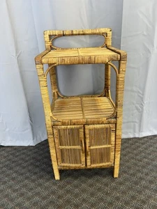 Vintage WICKER CABINET side table rattan bathroom fixture storage plant stand 70 - Picture 1 of 12