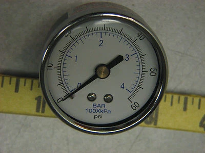 60 psi pressure gauge 2" with 1/4" NPT back mount hydraulic air gage bar 4 - Image 1 of 2