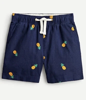 J. Crew Crewcuts Boys Pull On Drawstring Shorts Navy Blue With Pineapples 3 - Image 1 of 4
