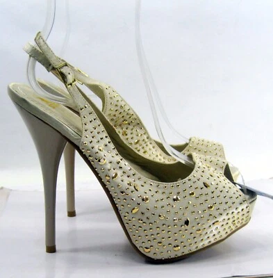 Nuevo SATINADO Tono Piel 6" Tacón de Aguja Punta Abierta Correa Trasera Zapatos MUJERES Talla 9 Foto 1 de 4