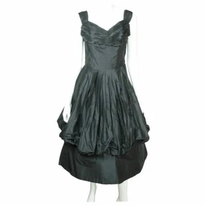 Vintage 1950er Jahre schwarz Seide Taft Ballkleid Kleid mit Luftblasen Ballon Rock Größe M - Bild 1 von 12