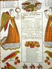 1843 antique EICHELBERGER BOEHM FRAKTUR ELIZABETH PA german TAUFSCHEIN folk art