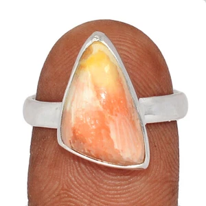 Natural Orange Scolecite - India 925 Sterling Silver Ring Jewelry s.8 CR60679 - Picture 1 of 1