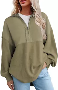 Womens Sweatshirt Casual Waffle Knit Half Zip Pullover Loose Long Sleeve Tops Fa - Picture 1 of 6