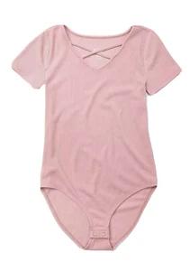 Justice Girls Criss Cross Ribbed Bodysuit Dance Gymnastic,Sz.8 - Picture 1 of 4
