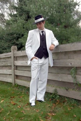 White Pin Stripe Tuxedo 2 Button Jacket with matching  Pant Option - Many sizes - Image 1 of 3