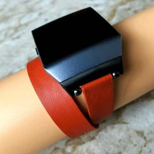 Orange Double Wrap Soft Leather Band Strap Bracelet for Fitbit Ionic Smartwatch - Picture 1 of 7