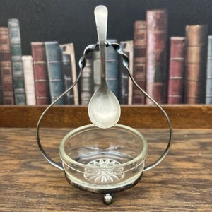 Vtg I.F.S Ltd England silver plate marmalade bowl/stand/spoon gothicstyle 7 3/4” - Picture 1 of 18