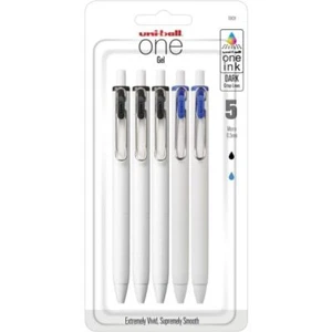 Uni-Ball One Einziehbare Gelstifte, Mikrospitze, 0,5 mm, Weiß, Schwarz/Blau Tinte, 5/Packung - Bild 1 von 5