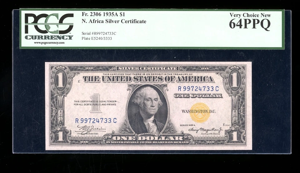 DBR 1935-A $1 North Africa Silver Fr. 2306 RC Block PCGS 64 PPQ Ser # R99724733C - Image 1 of 2