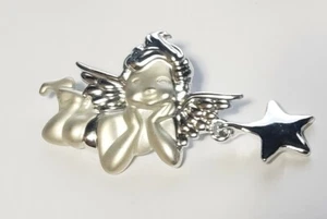 AJC Silver 2 Tone Cherub Brooch With Dangling Star - Picture 1 of 8
