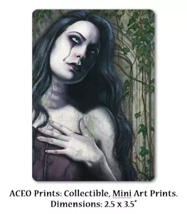 Gothic Fantasy Art ACEO PRINT Ghost Victorian Sad Dark Woman Portrait Corset Ivy - Picture 1 of 3