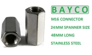 M16 ACERO INOXIDABLE CONECTOR TODO ROSCA TUERCA PROFUNDA 48MM LARGO 16MM - 16mm A2 - Imagen 1 de 3